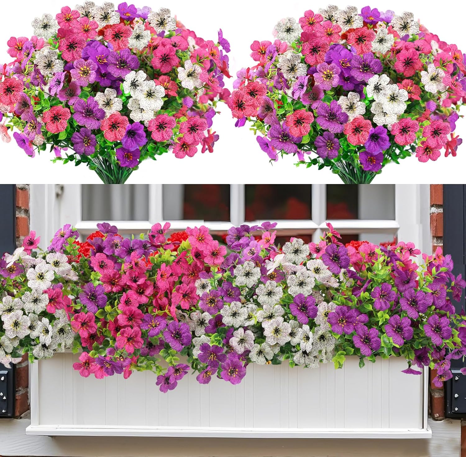 Nepfaivy Artificial Outdoor Flowers UV-Resistant - Realistic Artificial Flowers For Outdoors, Fade Resistant Fake Flowers For Outside, Plastic Faux Flowers For Outdoor Planters