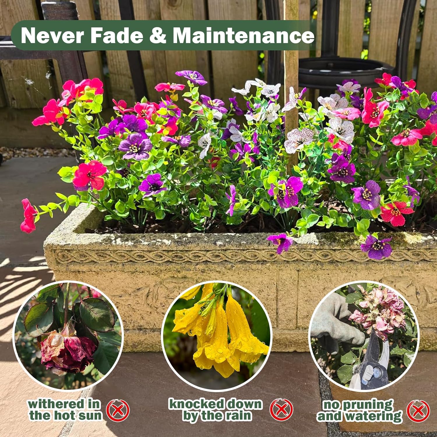 Nepfaivy Artificial Outdoor Flowers UV-Resistant - Realistic Artificial Flowers For Outdoors, Fade Resistant Fake Flowers For Outside, Plastic Faux Flowers For Outdoor Planters