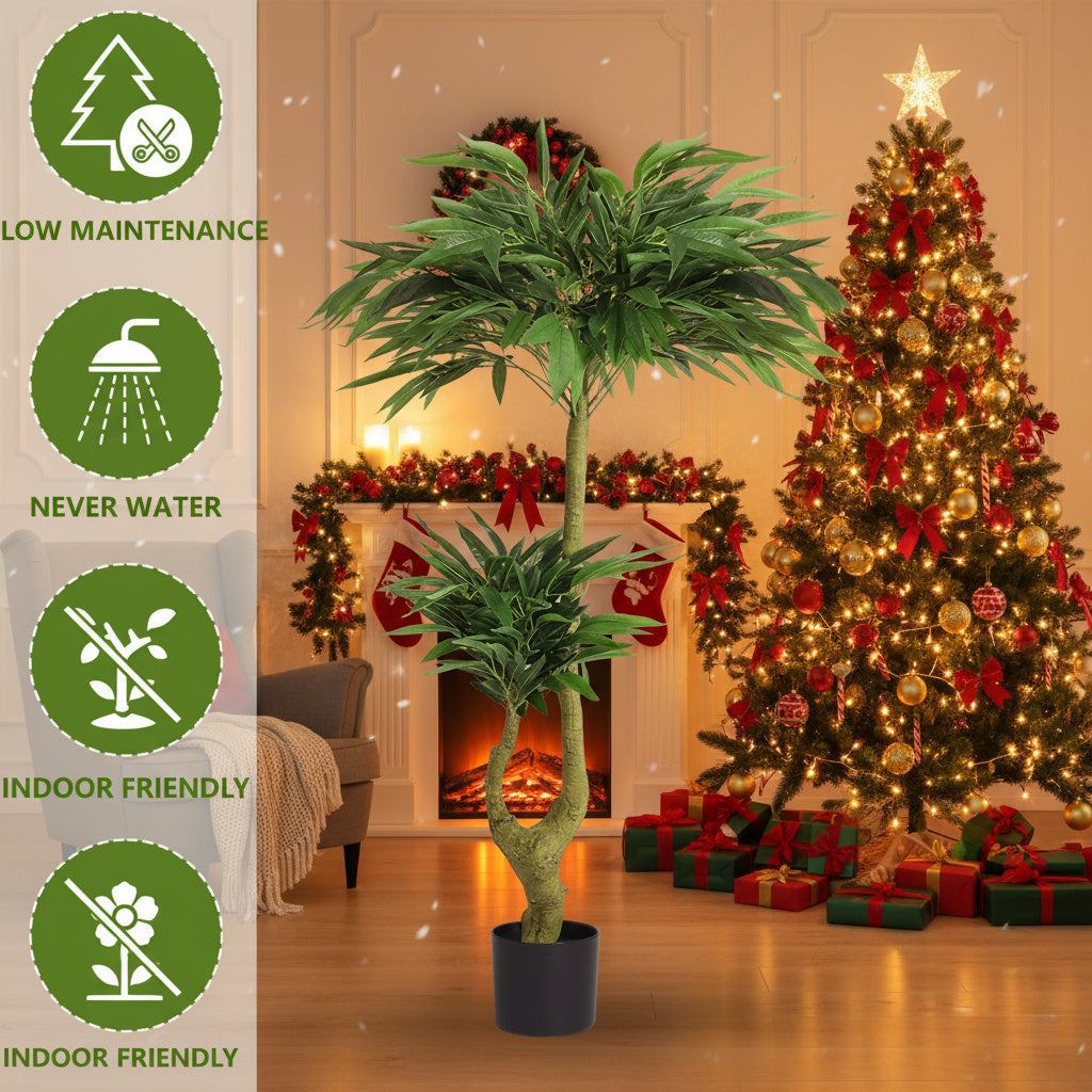 5FT Artificial Tree With Natural Foliage In Black Pot Willow Silk Indoor Plant For Home Office Living Room Decor Maintenance Free