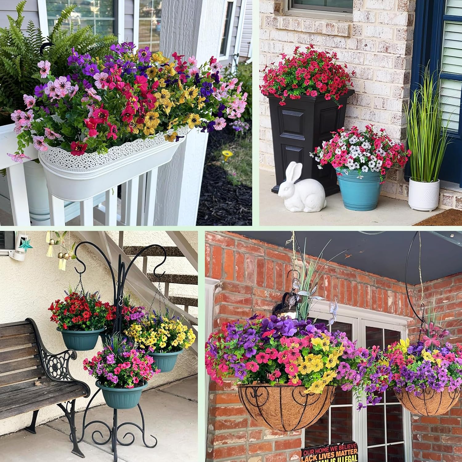 Nepfaivy Artificial Outdoor Flowers UV-Resistant - Realistic Artificial Flowers For Outdoors, Fade Resistant Fake Flowers For Outside, Plastic Faux Flowers For Outdoor Planters