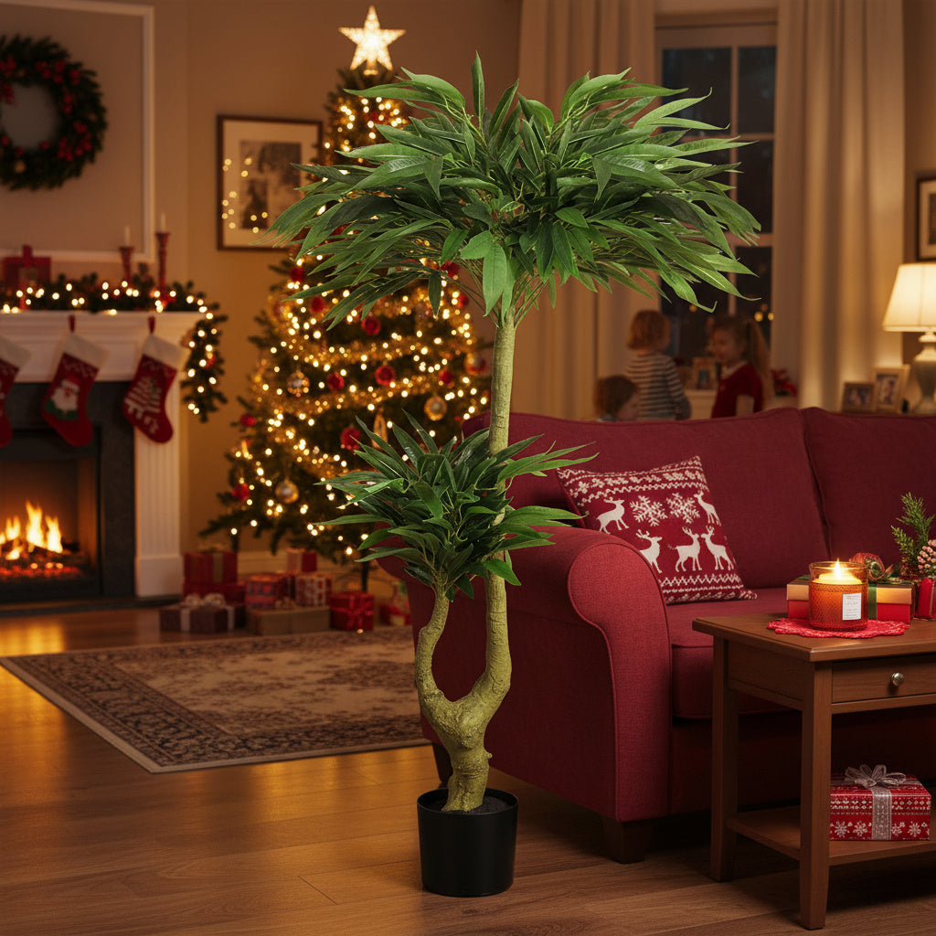 5FT Artificial Tree With Natural Foliage In Black Pot Willow Silk Indoor Plant For Home Office Living Room Decor Maintenance Free