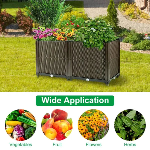 Raised Garden Bed With Self-watering System Rectangle Garden Planter For Garden Patio Balcony Elevated Planter Box For Flowers Vegetables Herbs