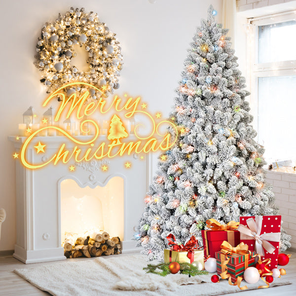 Artificial 4ft Flocked Christmas Tree With 366 PVC Branch Tips, Pine Conex21pcs, 150L Colorful Led, Memory Wire Iron Wire, Hinged Premium & Foldable Base For Indoor Holiday Decorating