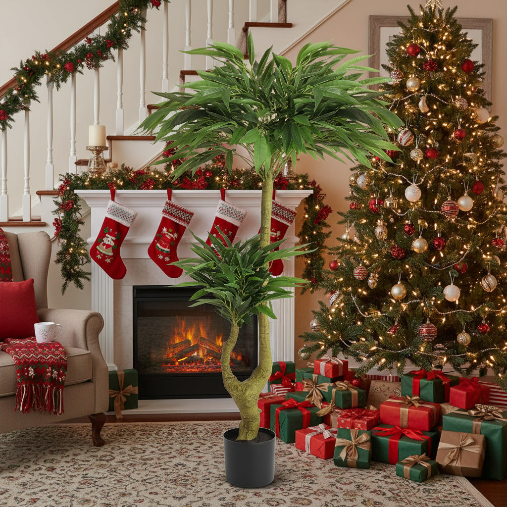 5FT Artificial Tree With Natural Foliage In Black Pot Willow Silk Indoor Plant For Home Office Living Room Decor Maintenance Free