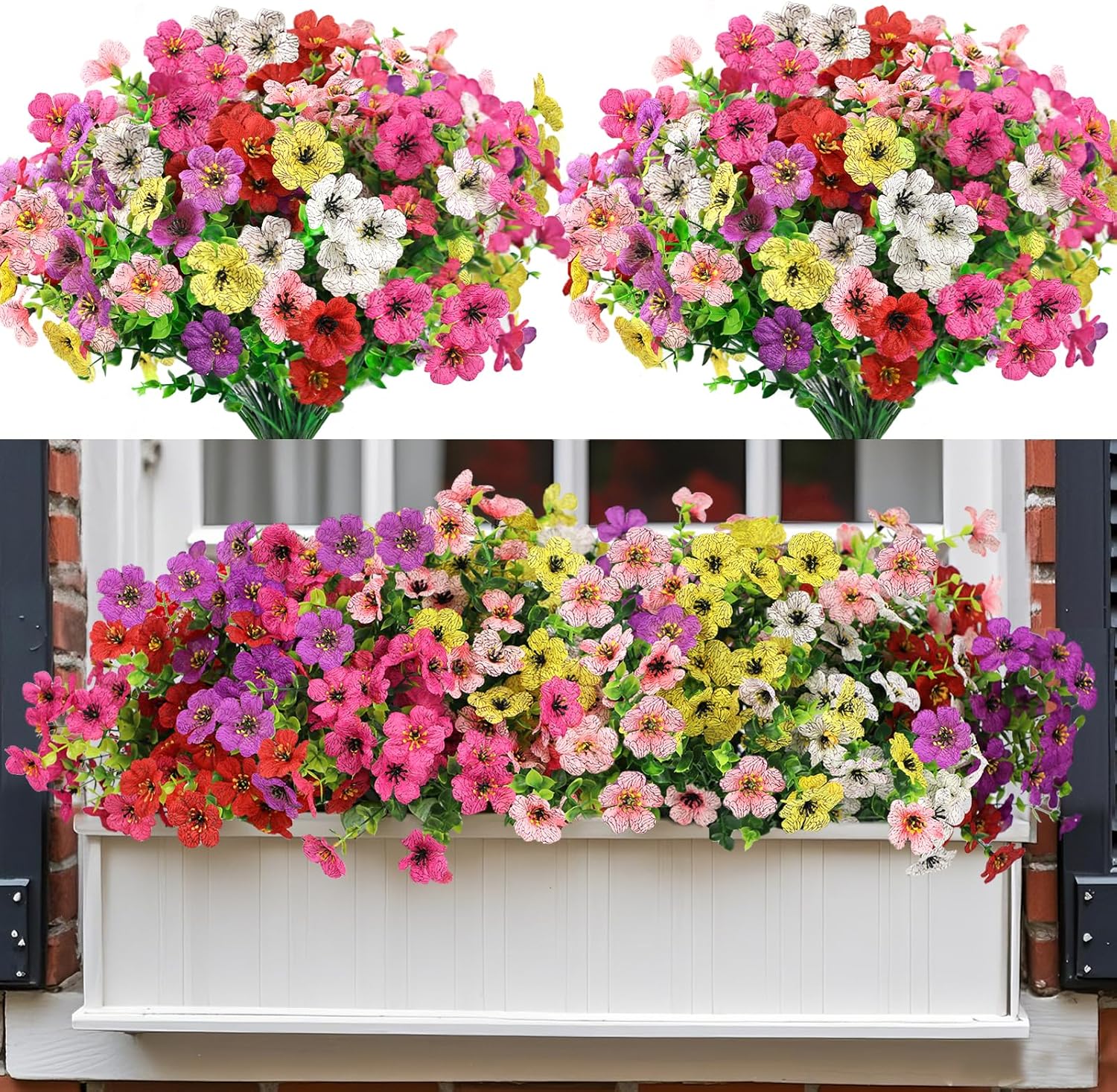 Nepfaivy Artificial Outdoor Flowers UV-Resistant - Realistic Artificial Flowers For Outdoors, Fade Resistant Fake Flowers For Outside, Plastic Faux Flowers For Outdoor Planters