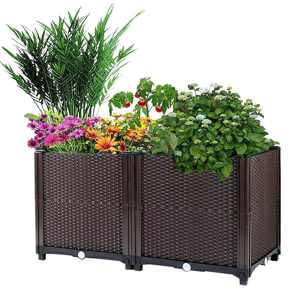Raised Garden Bed With Self-watering System Rectangle Garden Planter For Garden Patio Balcony Elevated Planter Box For Flowers Vegetables Herbs